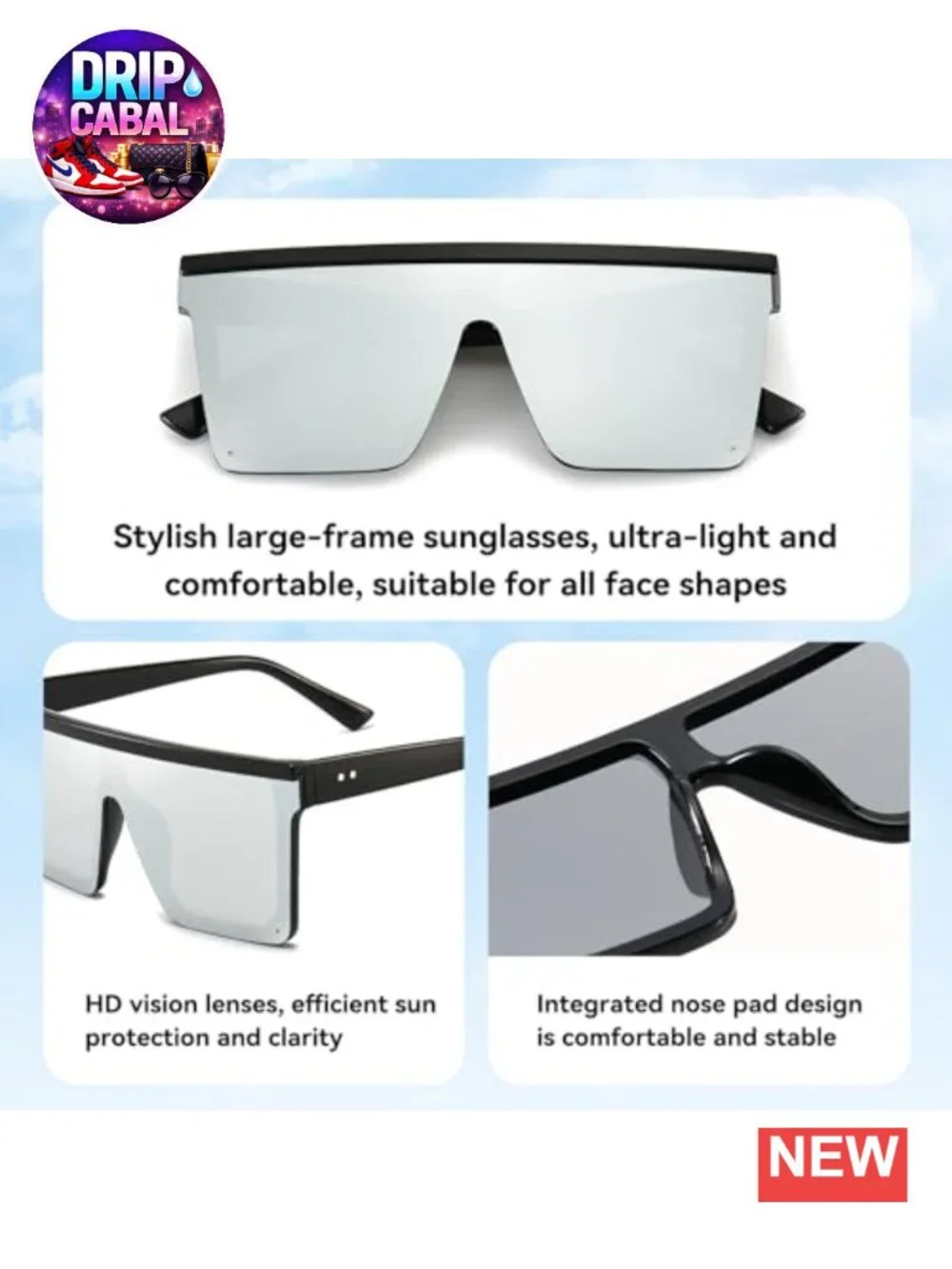Oversized Square Sunglasses UV400 Retro Flat Top Shades for Women Men